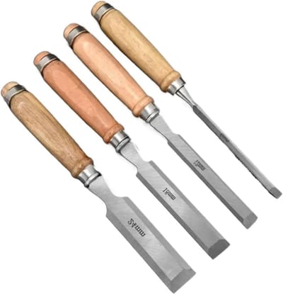 Houtbeitelset - Houtsnijgereedschap - Houtbewerking - Chroomvanadiumstaal - 4-delig - Zilver