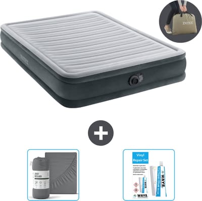 Intex Luchtbed - 2-Persoons - 152 x 203 x 33 cm - Grijs - Inclusief pomp - Hoeslaken en Reparatieset