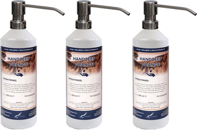 Handzeep Orange 500 ml - set van 3 stuks - met gratis RVS zilverkleurige pomp - Voordeelverpakking