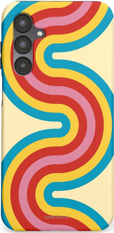 Casetastic hoesje geschikt voor Samsung Galaxy A16 - Dubbellaagse bescherming - Retro kronkels - Fashion Case - Crème Lichtblauw Goud Rood