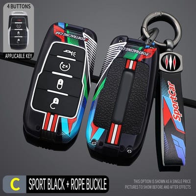 Étui Porte-Clés Métal Style Course Housse pour Clé de Voiture Dodge Ram 1500 Pickup Trx Rebel Ram 2500 3500 4500 5500 gray