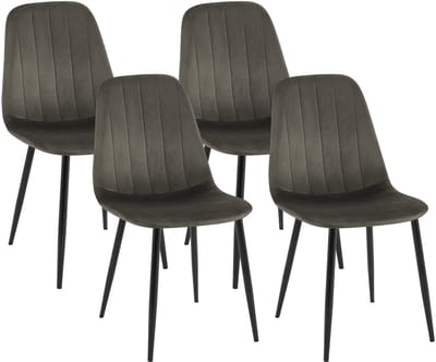 CLP Baxter Set van 4 Eetkamerstoelen - Zwart Metalen Frame - Velvet - Fluweel/antraciet