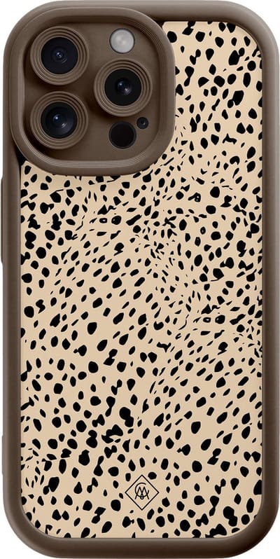 Casimoda® hoesje - Geschikt voor iPhone 15 Pro Max - Stippen bruin abstract - Effen telefoonhoesje met lensbescherming - Siliconen/TPU - Backcover - Bruin/beige