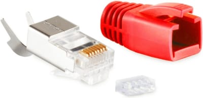RJ45 krimp connector (STP) voor CAT6/6a/7/7a netwerkkabel (vast/flexibel) - per stuk (3-delig) / rood