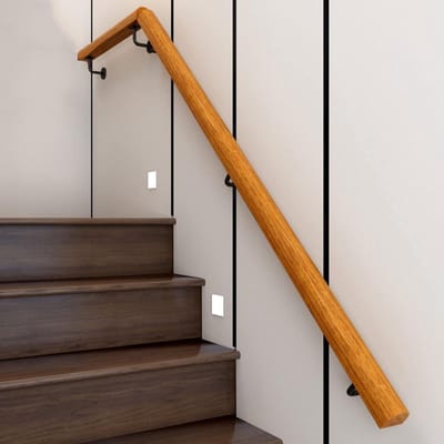 Houten trapleuning - Wandsteun leuning - Veilig traplopen - Massief hout metaal - 60 cm - Houtkleur