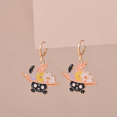 Kleurrijke Esthetische Dier Kat Konijn Koi Draak Oorbellen Voor Vrouwen Meisjes Geëmailleerde Delicate Gouden Kleur Ring Oorbellen Sieraden Cadeau