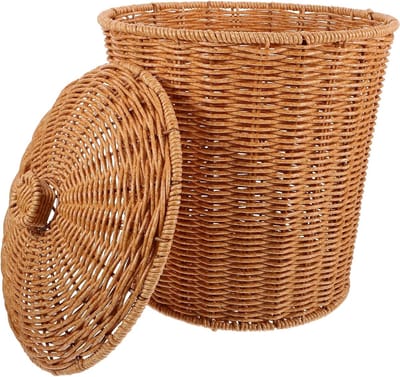 Rotan Afvalmand - Rieten Vuilnisbak - Opbergen Vuile Was - Met Deksel - 28x23x23 cm - Bruin
