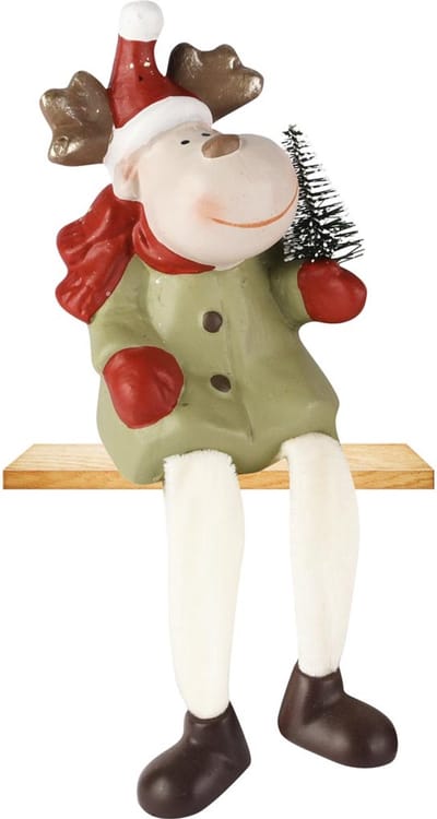 Dekoratief | Rendier m/hangbenen, groen/rood, TC, 6x6x12cm | A255410