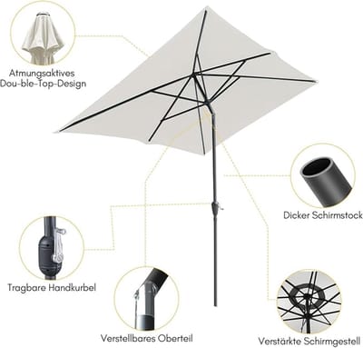 Zonne-energie Parasol 350 cm Rond LED Verlicht, UV-Bescherming UPF 50+, Waterafstotend, Kantelbaar en Windbestendig, Zwengelparasol voor Tuin, Balkon en Terras – Afmetingen op aanvraag – Bellavero