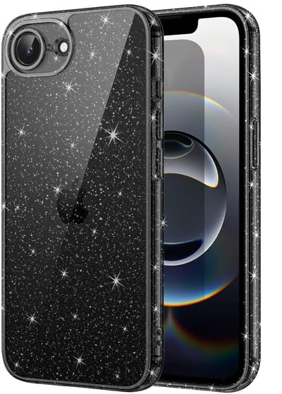 Exobox Geschikt voor Apple iPhone 16e - Schokbestendig - Bling Glitter Back Cover Hoesje - Zwart