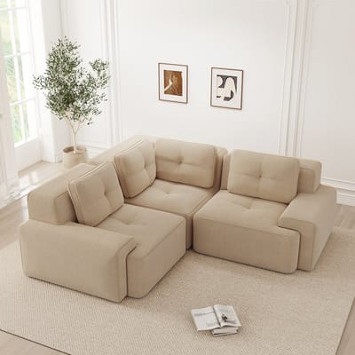 MODENUIT Hoekbank 74 cm - Modulair Met Diepe Zitting En Antislip Voeten - Voor Woonkamer En Lounge - Cordstof Beige