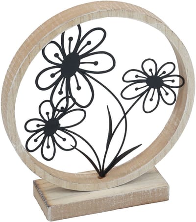 Metalen bloemen tafeldecoratie hout metalen veerdecoratie H19cm