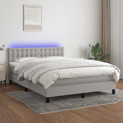 vidaXL - Boxspring - met - matras - en - LED - stof - lichtgrijs - 140x190 - cm