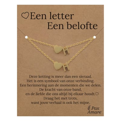Letter H ketting + armband set op Cadeau Kaartje - Een letter, een belofte - Goudkleurig Stainless Steel - Initiaal & Hartje Hanger - Pax Amare