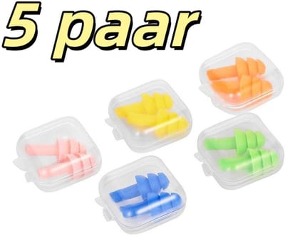5 paar oordopjes - zachte, geluidsdempende oordopjes voor tijdens het slapen - waterdicht - siliconen - geschikt om mee te zwemmen en te slapen - 3,5*3,5*1,8 cm - verkrijgbaar in roze*1, donkerblauw*1, groen*1, oranje*1 en geel*1