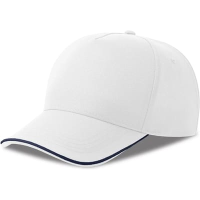 Atlantis Headwear Recy Five Piping Cap AT129 - white/navy - One size