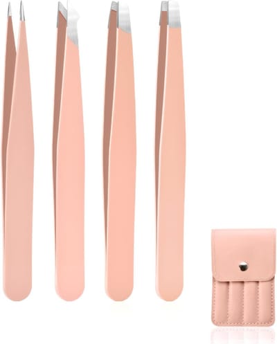 Pincetten Set - Wenkbrauwpincet Epilatie - Precisie Ontharen - Roestvrij Staal - 4 Stuks - Roze
