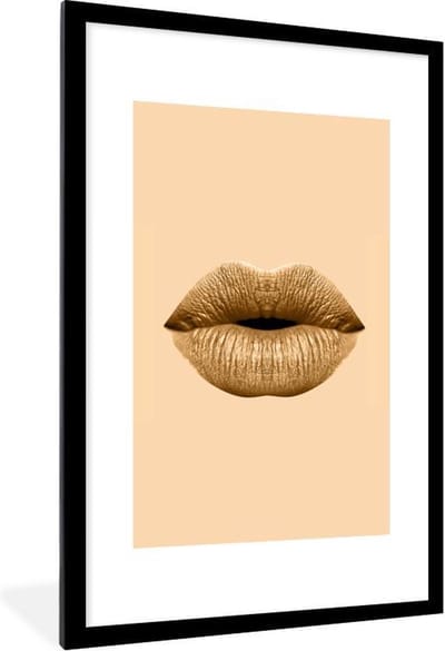 Fotolijst incl. Poster - Lippen - Pastel - Bruin - 80x120 cm - Posterlijst