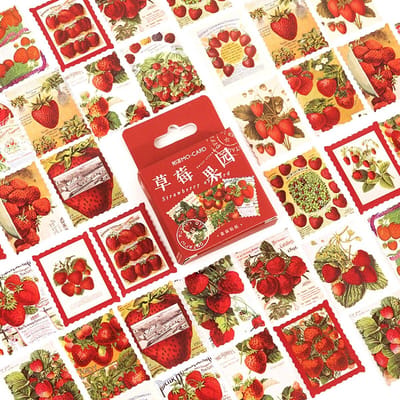 Aardbeien Postzegels | Set van 46 - Planner Agenda Stickers - Scrapbookdecoraties - Geschikt voor Volwassenen en Kinderen - Aardbeien | Planten | Bloemen