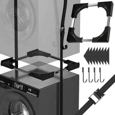 Wasmachine verhoger universeel stapelkit voor wasmachine en droger verstelbaar frame 45-68 cm met antislip bescherming