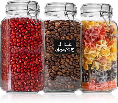 Airtight Glazen Potten Set van 3 - 2300ml met Klemdeksel, Perfect voor Opslag van Muesli, Suiker en Specerijen in de Keuken