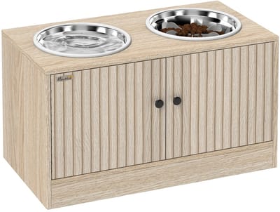 Damenzo - Voerbak hond - Voerbak hond met standaard - Huisdieren - Etensbak hond - Slowfeeder hond - 60x30x35.5 cm - Houtkleur