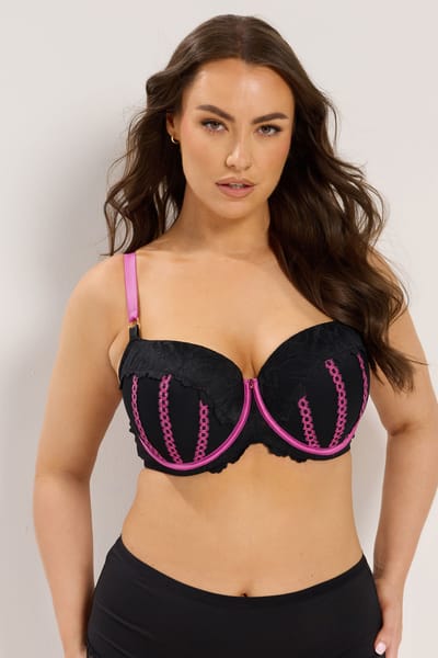 Yours Zwarte En Roze Gevulde Beugelbeha Met Lintdetail Size 85B