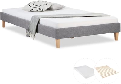 Homestyle4u Tweepersoonsbed - 140x200 cm - Gestoffeerd bed - met matras - Grijs