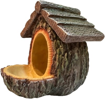 Vogelhuisje - Voederplekken - Voerdispenser voor wilde vogels - Retro Boomhut Vogelvoederhuisje - Ophangbaar Buiten Vogelvoederhuis met Open Huisvorm en Natuurlijke Houtlook van Hars - 11.5x12x9.8cm