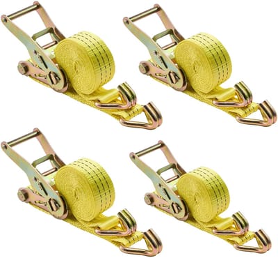 Zwaar uitgevoerde ratelbanden, 38,1 mm x 3 m, spanbanden met dubbele J-haken, draagvermogen 3000 kg, inclusief draagtas, ideaal voor het vastzetten van lading, aanhangwagens, motorfietsen, kajaks, autodaken, set van 4