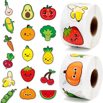 500 stuks Rolstickers Kleurrijke Fruit Groenten Lachend Gezicht Kinderen Beloningsstickers voor Kinderen Klaslokaal multi