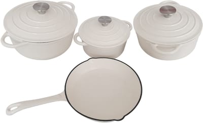 4-delige Gietijzeren Pannenset – Creamy - Noorafshan (NA) – Emaille Non-Stick Kookset – Geschikt voor Gas, Inductie & Oven – 20cm, 22cm, 24cm, 26cm