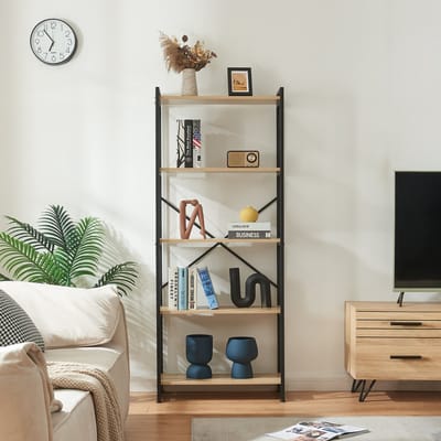 Boekenkast Skørping 160x65x30 cm eikenkleurig en zwart [en.casa]