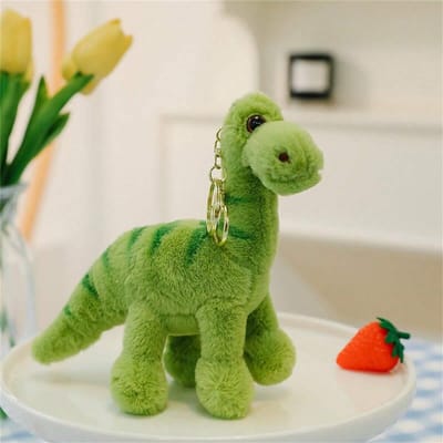 Pluizige Dinosaurus Sleutelhanger Lange Pluche Zachte Sleutelhanger ideaal voor Rugzakken Schattige Tas Hanger Bevestiging Knuffeldier Hanger legergroene kleur