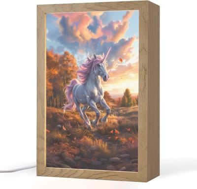 Nachtlampje 20x30 cm - Kinder lampje - Eenhoorn - Sprookjes dier - Natuur - Meisjes - Tafellamp kinderkamer - Slaapkamer lamp - Bedlamp kinderen - Kinderlampje stopcontact - Wandlamp babykamer - Nachtlampjes