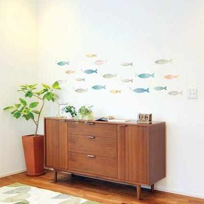 Decoratieve muurstickers, zelfklevend, school veelkleurige vissen