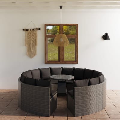 vidaXL - 9-delige - Loungeset - met - kussens - poly - rattan - grijs