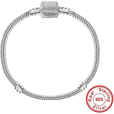 100 % Argent Massif 925 Pavé Forme de Cœur Chaîne Serpent Convient Bracelet à Charms Original Pour Femmes Filles Fabrication de Bijoux DIY 17cm white