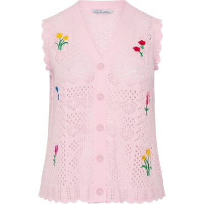 Limited Collection Roze Gebreid Gilet Met Bloemen Size 50-52
