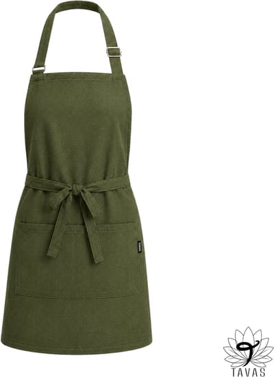 Culinary Keukenschort - Olijfgroen - Linnenlook - 60x80 cm - Kookschort met Zakken en 86 cm Tailleband - Horeca - Keukenschort Dames - Keukenschort Heren