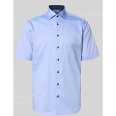 ETERNA modern fit overhemd - korte mouw - heren overhemd fijn Oxford - blauw (gestipt contrast) - Strijkvrij - Boordmaat: 40 (EU maat: M)