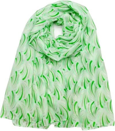 Lange dames sjaal Henriet fantasiemotief groen wit smaragd mint olijf goud