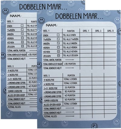 Dobbelblok - Yahtzee scoreblok - gedessineerd - smiley - 2 stuks