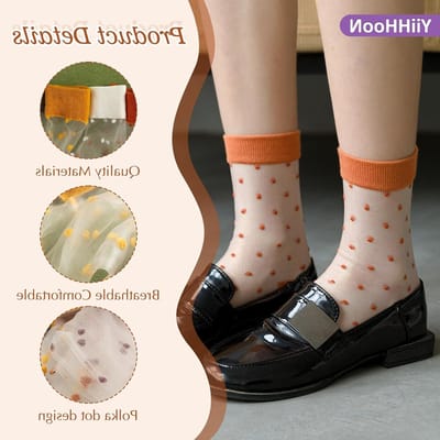 Transparante Kousen, 10 Paar Nylon Dots Kousen voor Dames, Mode Mesh Kousen voor Zomer, Universele Maat en Comfortabele Pasvorm