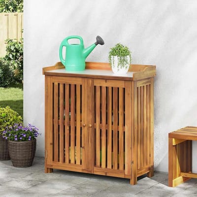 Tuinkast Hout - Opbergkast Buiten - Tuin Opbergen - Massief Acacia Hout - 93 x 41.5 x 98 cm - Bruin