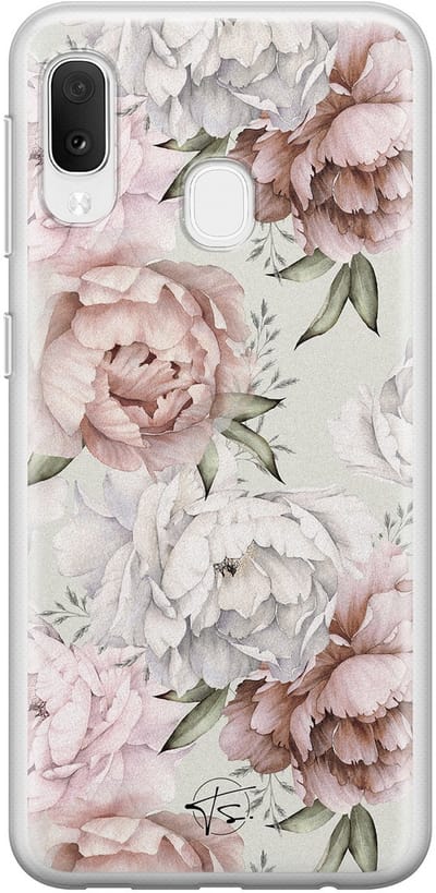 Hoesje geschikt voor Samsung Galaxy A20e - Klassieke bloemen - Soft Case - TPU - Bloemen - Beige - Mooie Telefoonhoesjes