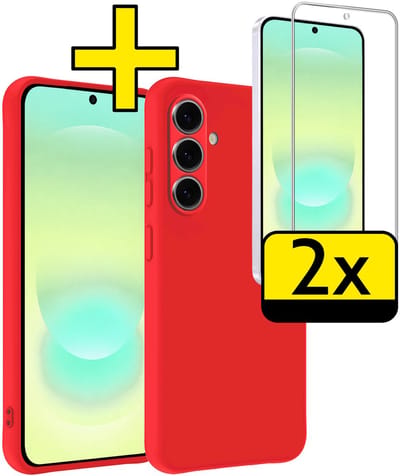 Hoesje - Met 2x Screenprotector - Geschikt voor Samsung Galaxy A37 - Sterk & Shockproof - Back Cover - Siliconen Case - Telefoon Hoes - Telefoonhoesjes - Rood