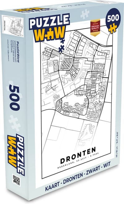 Puzzel Kaart - Dronten - Zwart - Wit - Legpuzzel - Puzzel 500 stukjes