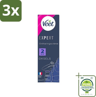 3 x Veet Expert - Ontharingscrème met applicator - Oksels - Alle huidtypes - 100ml - Grootverpakking - Ontharingscrème - Veet - Oksels - Scheercrème - Huidverzorging