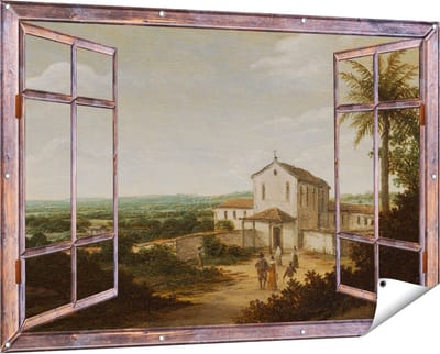 Gards Tuinposter Doorkijk Kerkelijk Gebouw in Brazilië - Frans Jansz. Post - 150x100 cm - Tuindoek - Tuindecoratie - Wanddecoratie buiten - Tuinschilderij
